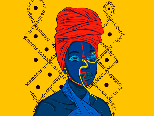 Ilustração de menina negra de perfil sobre fundo rosa