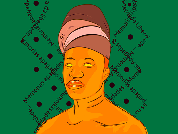Ilustração de figura negra de turbante alto sobre fundo verde
